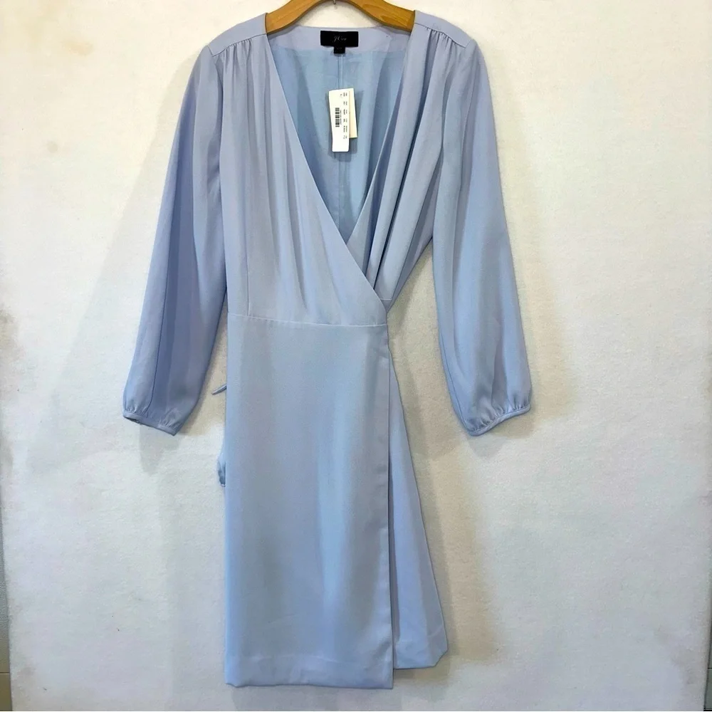 J. Crew Light Blue Crepe V-Neck Wrap Dress 12T Easter Ready NEW